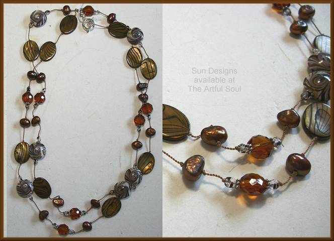 Sun Designs Fancy Browns Long Knotted Necklace