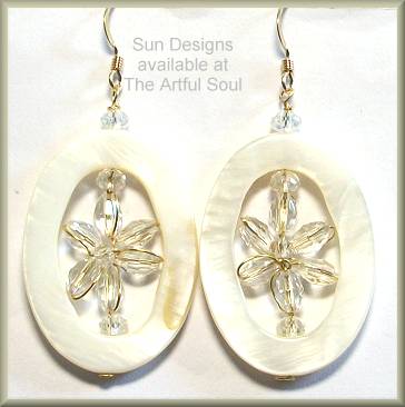 Sun Designs Cream Oval Framed Earrings