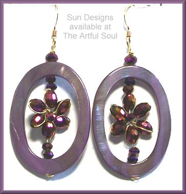 Sun Designs Purple Oval Framed Earrings
