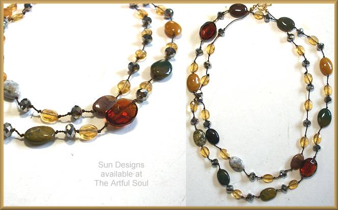 Sun Designs Amber/Earth Long Knotted Necklace