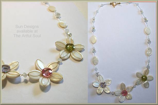 Sun Designs Cream Flower Trio Necklace