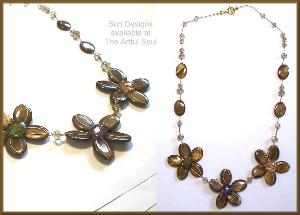 Sun Designs Brown Flower Trio Necklace