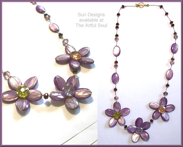 Sun Designs Lavender Flower Trio Necklace