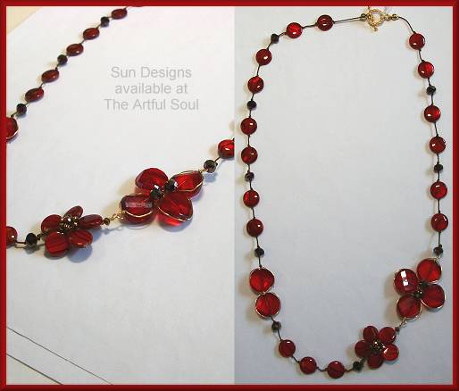 Sun Designs Red Offset Flower Necklace