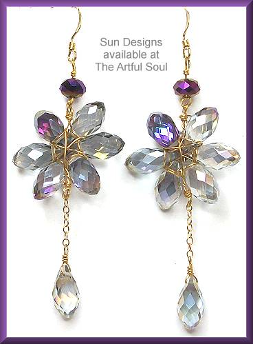 Sun Designs Gray/Purple Flower Earrings