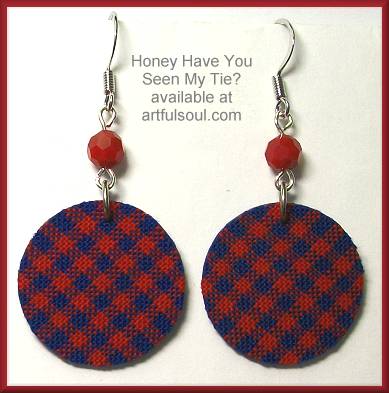 Honey Have You Seen My Tie? Blue & Red Check Earrings