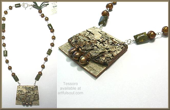 Tessoro Garnet/Pearl Birch Bark Necklace