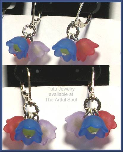 Tutu Flower Earrings Raspberry/Lavender/Blue