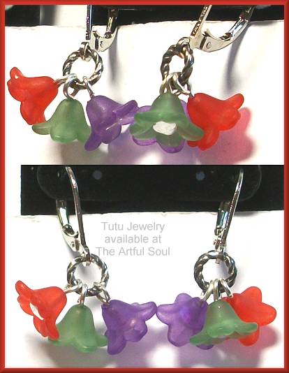 Tutu Flower Earrings Red/Purple/Green