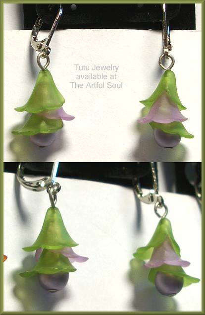 Tutu Flower Earrings Green/Lilac
