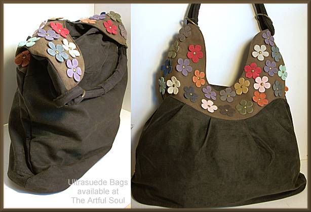 Ultrasuede with Leather Flowers Bag, Espresso/Chocolate