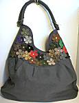 Ultrasuede with Leather Flowers Bag, Gray/Gray