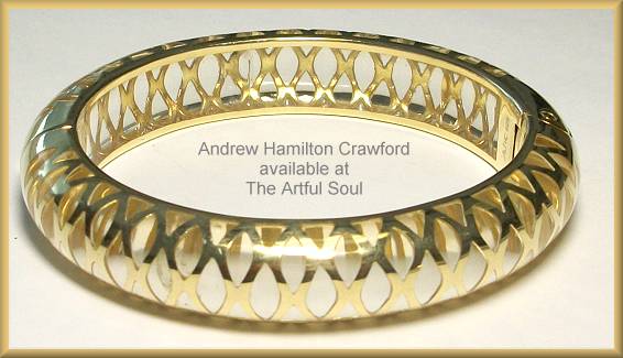 AHC Hinged Vermeil Bangle-Medium Cross Hatch