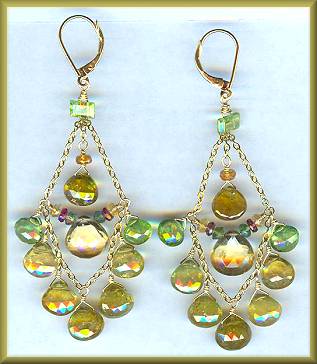 Amethysts Green Garnet Chandelier Earrings