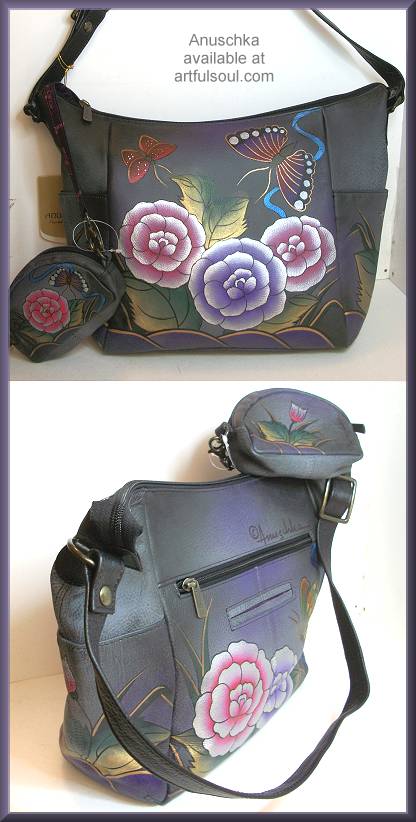 Anuschka Antique Rose Pewter Hobo Tote