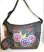 Anuschka Antique Rose Pewter Hobo Tote