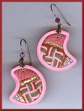 Artful Fuschia Geometrics Crescent Earrings