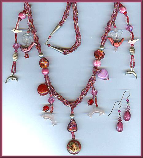 Artful Long Rose Charmed Necklace Set