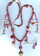 Artful Long Rose Charmed Necklace Set