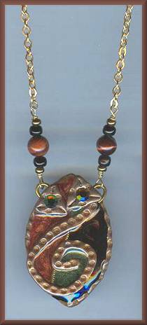 Artful Resin/Polymer Brown/Green/Black Necklace