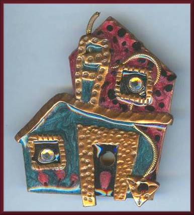 Artful Fuchsia/Teal Black House Pin