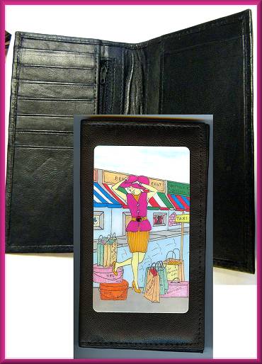 Audrey Leather Checkbook in Lady with Packages