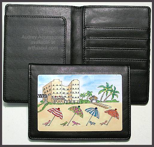 Audrey Leather Passport Holder in Beach Umbrellas