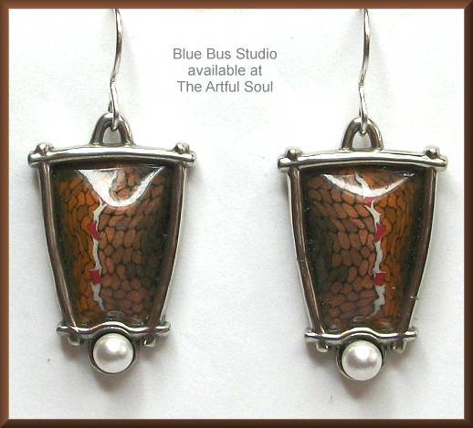 Blue Bus Apache Framed Trapezoid Pearl Earrings
