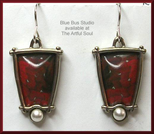 Blue Bus Firebird Framed Trapzoid Pearl Earrings