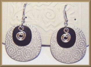 Brinton Silver/Black Spiral Disk Earrings