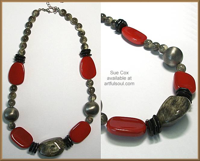 Sue Cox Short Red/Gray Necklace