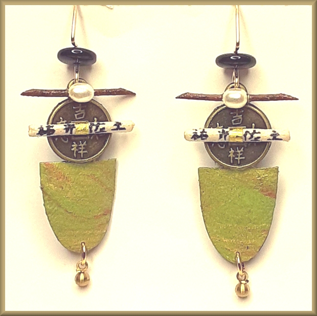 Doezignz Asian Pear Coin & Scroll Earrings