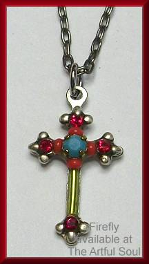 Firefly Dainty Cross Necklace, Ruby Multi