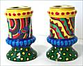Gina Rosencrantz Painted Wood Candleholders Pair