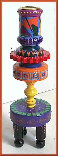 Gina Rosencrantz Painted Wood Candlestick