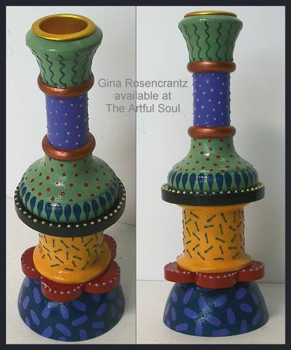 Gina Rosencrantz Painted Wood Candlestick