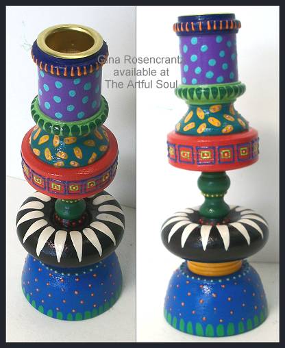Gina Rosencrantz Painted Wood Candlestick