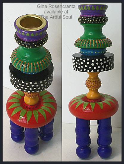 Gina Rosencrantz Painted Wood Candlestick