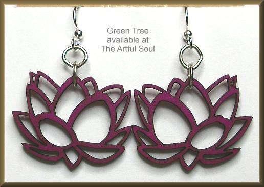 Green Tree Blossoms Lotus Earrings Fuchsia