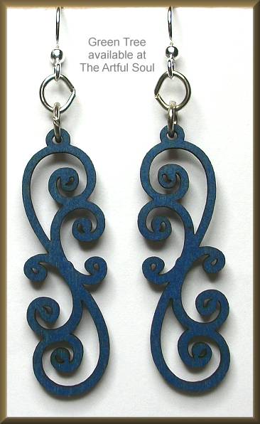 Green Tree Blossoms Scroll Earrings Blue