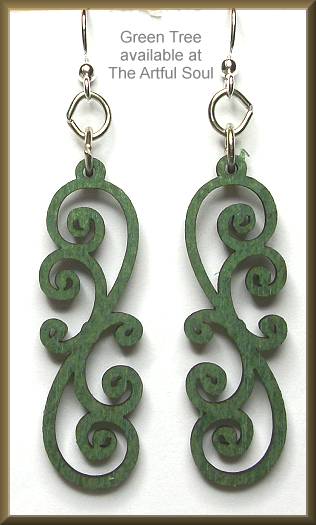 Green Tree Blossoms Scroll Earrings Green