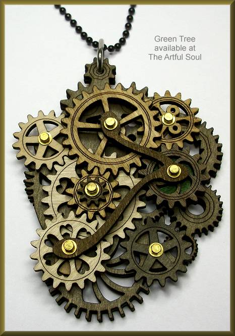 Green Tree Gear Necklace Browns