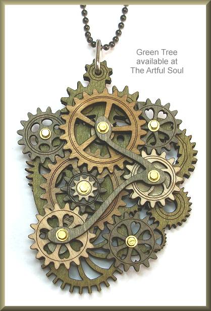 Green Tree Gear Necklace Olive/Brown