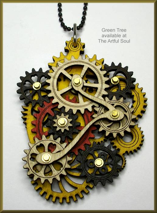 Green Tree Gear Necklace Fall Colors