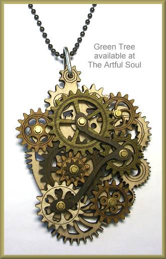 Green Tree Gear Necklace Green/Brown