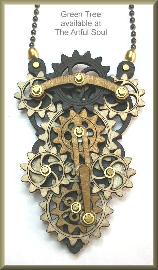 Green Tree Gear Necklace Black/Tan