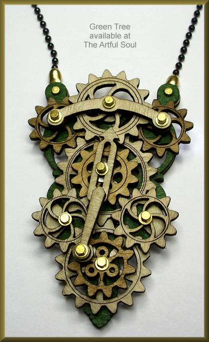 Green Tree Gear Necklace Brown/Green