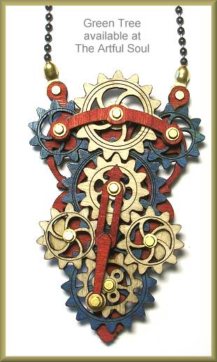 Green Tree Gear Necklace Red/Blue