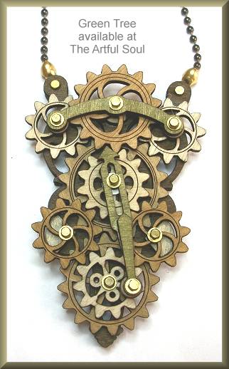 Green Tree Gear Necklace Browns/Olive