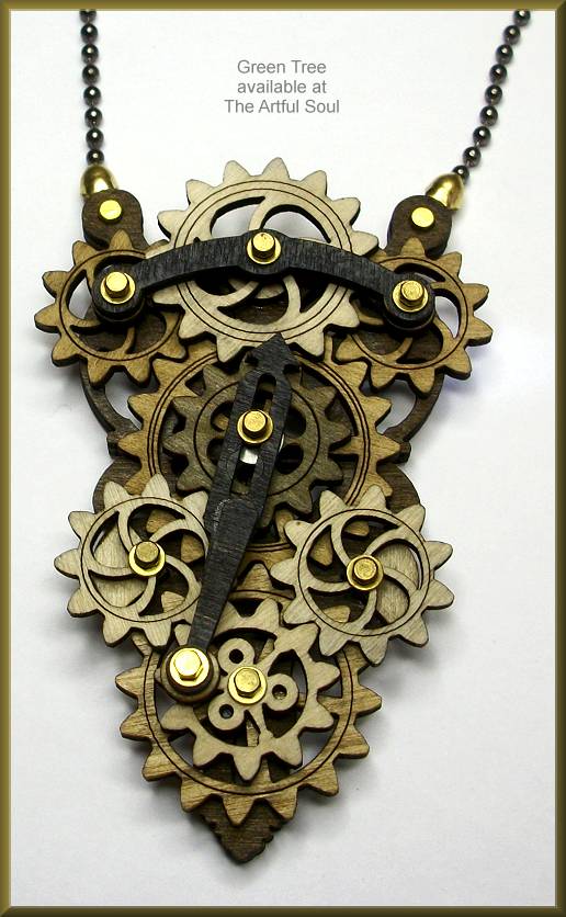 Green Tree Gear Necklace Browns